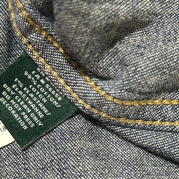 Lauren Ralph Lauren Dark Blue Wash Belted Denim Jacket Embroidered Patches 2 - Picture 6 of 9